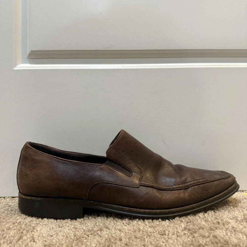 Bruno Magli Raging Shoes Mens Size 9.5 Brown Leather Slip On Square Toe Italy